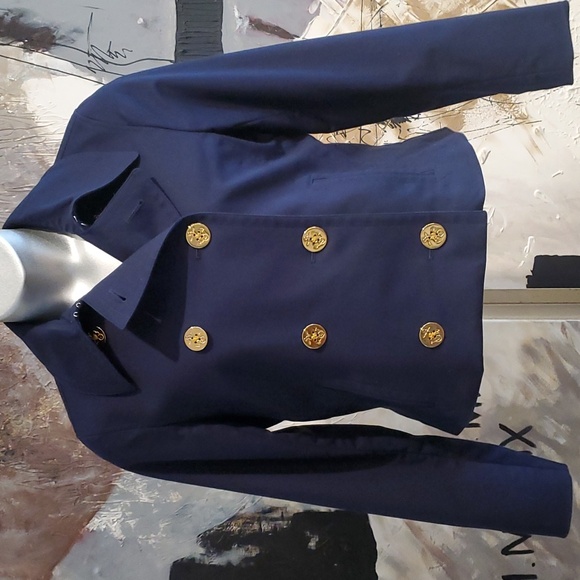 Lauren Ralph Lauren Navy Gold Large Button Jacket Women L - Picture 3 of 9